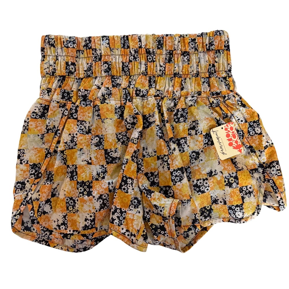 FP Movement Free People The Way Home Floral Checkered Short Size Small Yellow